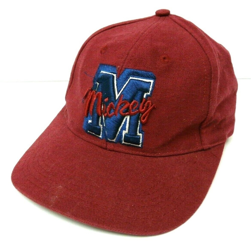 Mickey Mouse Baseball Hat Cap Snap Back Maroon Red Embroidered The Disney Store